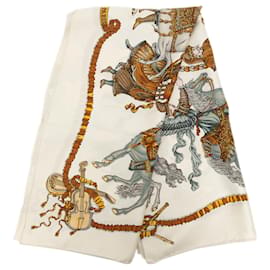 Lenço de seda Hermès White Les Fetes du Roi Soleil 90