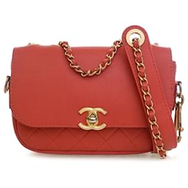 Pochette con patta e portamonete in pelle di vitello trapuntata rossa Chanel