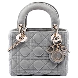 Lady Dior mini in velluto cannage grigio Dior