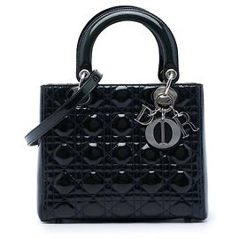 Lady Dior Cannage in vernice blu, misura Medium