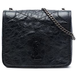 Portafoglio con catena Niki in pelle di vitello stropicciata nera Saint Laurent