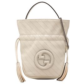 Borsa bucket Blondie in pelle di vitello bianco con cuciture diagonali mini Gucci