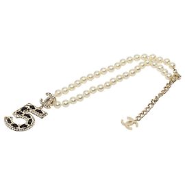Collana con pendente Chanel Gold CC Brass No 5 Strass e Faux Pearl