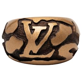 Louis Vuitton Ring aus goldlackiertem Holz Leomonogram Größe S