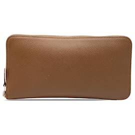 Portefeuille long Hermès Classique en cuir Epsom marron et soie