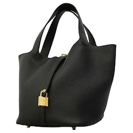 Borsa Hermes Picotin Lock MM in pelle Taurillon Clemence nera - Hermès