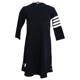 Vestido mini sweatshirt de algodón negro con 4 barras Thom Browne