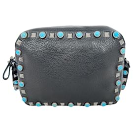 Sac bandoulière Valentino Rolling Rockstud en cuir noir - Valentino Garavani