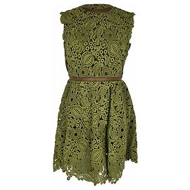 Minivestido de encaje de hojas Valentino Garavani en algodón verde oliva