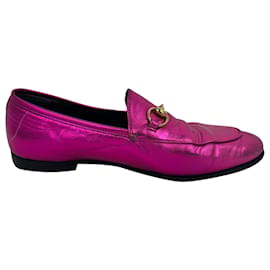 Mocassini Gucci Jordaan Horsebit in pelle rosa metallizzato