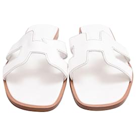 Hermès Oran Logo Slides aus weißem Leder