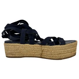 Sandali espadrilles con plateau e listini Miu Miu in pelle e scamosciato blu navy