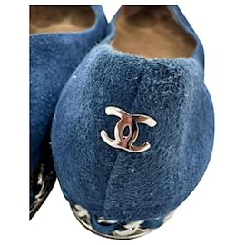 Chanel Cap Toe Chain Ballerinas aus blauem Wildleder