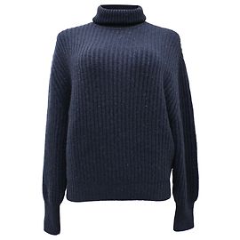 Brunello Cucinelli Rollkragenpullover aus geripptem Cashmere in Navy Blue