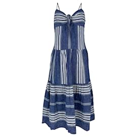 Vestido midi sin mangas a rayas Ralph Lauren en lino azul