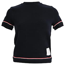 Camiseta de cuello redondo Thom Browne en algodón azul marino