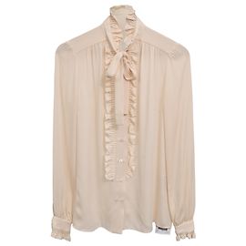 Camicetta Dolce & Gabbana con fiocco Pussy-Bow e bordi arricciati in seta beige