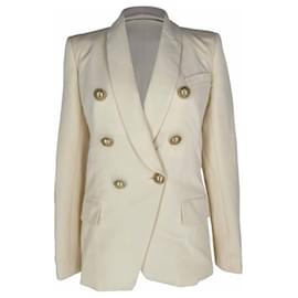 Balmain zweireihiger Blazer mit Fransenbesatz aus elfenbeinfarbener Wolle