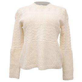 Loro Piana Strickpullover mit Spitzeneffekt aus cremefarbenem Kaschmir
