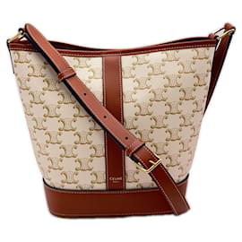 Celine Triomphe Canvas & Calfskin Small Bucket Shoulder Bag - Céline