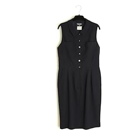 Chanel 1996 Robe Marine FR40 Navy Wool Sleeveless CC Dress UK12 US10