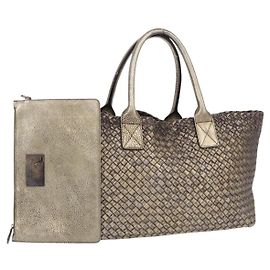 BOTTEGA VENETA INTRECCIATO Cabas MM Tote Bag Leather Gold 115664 Auth 193133SAM