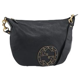 Borsa a Spalla GUCCI Interlocking G in Pelle Nera e Oro 121546 Auth 193135V