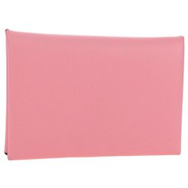 Hermès HERMES Calvi Card Case Leather Pink Auth 190365M