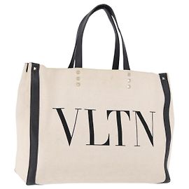Bolso Tote VALENTINO de lona Ivory Gold Auth BA14128