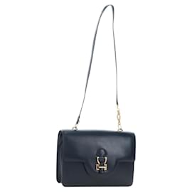 Hermès Bolso de Hombro HERMES Sandrine de Cuero Azul Marino y Oro Auth 190310M