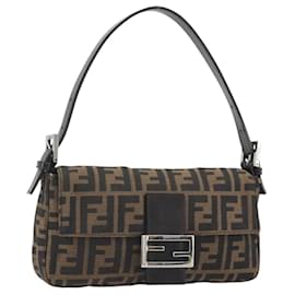 FENDI Zucca Canvas Mamma Baguette Borsa a tracolla Marrone Argento Auth yk20686SAM