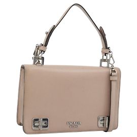 Borsa PRADA in pelle Safiano 2way Rosa Argento Auth bs36289