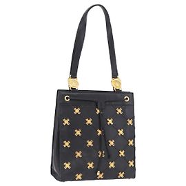 Borsa Tote Gianni Versace in pelle nera e oro Auth BA14178V