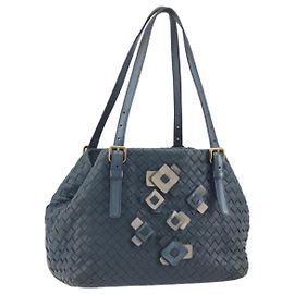 Bolso BOTTEGA VENETA INTRECCIATO de piel Azul Oro Auth ep15585