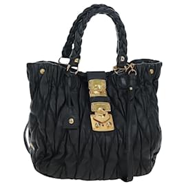 Borsa Tote Miu Miu Matelassé in pelle 2 modi Nero Tonalità Oro Auth ki6716V