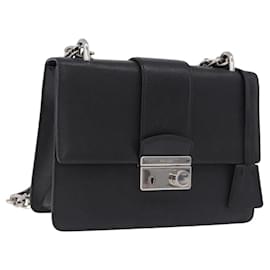 Bolso de Hombro con Cadena PRADA de piel Safiano Negro Plata Auth ka5415 - Prada