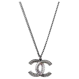 Collana CHANEL COCO Mark Stone in metallo argento CC Autentica yk20638M