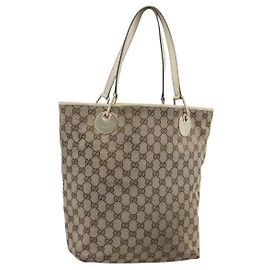 Borsa Tote GUCCI GG Canvas Beige Oro 120836 Auth BA14113