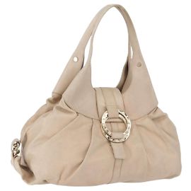 Bulgari BVLGARI Chandra Tote Bag Leder Beige Gold Auth BA14122