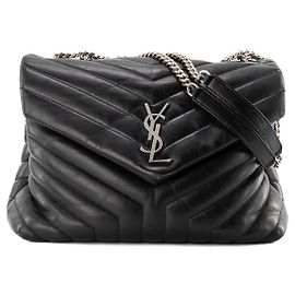SAINT LAURENT - Borsa a tracolla Loulou Medium in pelle liscia nera