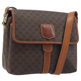 Céline CELINE Macadam Canvas Schultertasche PVC Leder Braun Gold Auth 191139