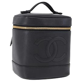 CHANEL COCO Mark Vanity Hand Bag Caviar Skin Black Gold CC Auth ki6768SAV - Chanel