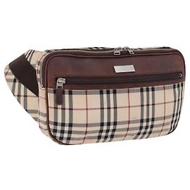 Borsa a tracolla BURBERRY Nova Check in tela beige argento Auth hk3936