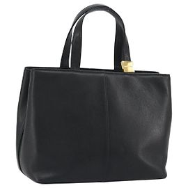 Borsa a mano BURBERRY in pelle nera con dettagli in tono oro Auth ep15378