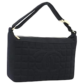 CHANEL Choco Bar Hand Bag Cotton Black Gold CC Auth 194003A