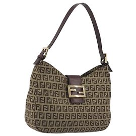 Bolsa de mão FENDI Zucchino Canvas Bege Dourado Autêntica ep15560