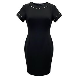 Autre Marque Ärmelloses kurzes Crepe-Kleid Teri Jon by Rickie Freeman mit schwarzen Kunstperlen-Verzierungen