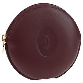 CARTIER Must Line Monedero de cuero Bordeaux Oro Auth 191856V