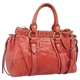 Borsa a mano Miu Miu Side Ribbon in pelle 2way Orange Gold Auth am12203V