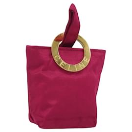 CELINE Circle Pouch Nylon Pink Gold Tone Auth ar14102 - Céline